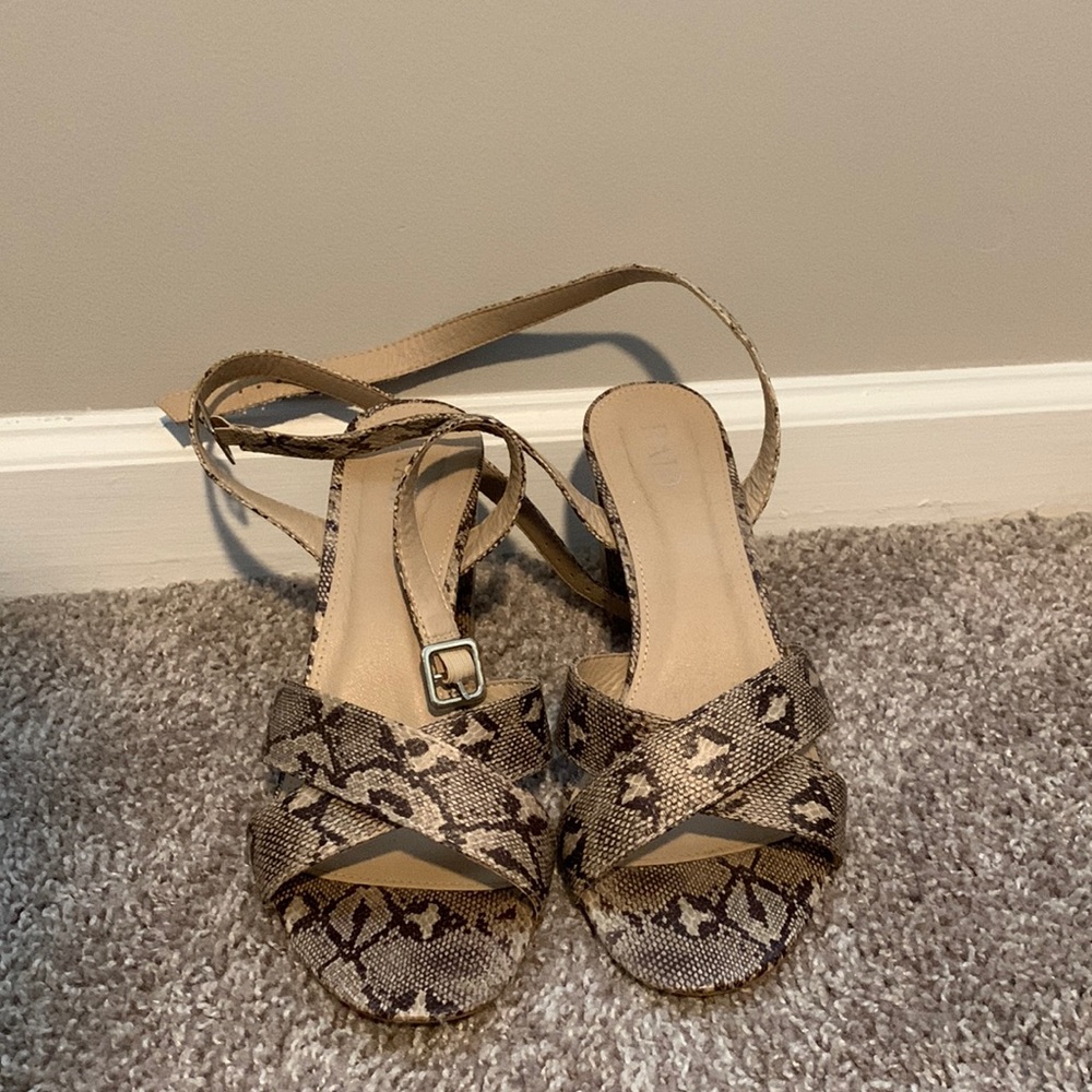 Snake print heels with wrap around straps